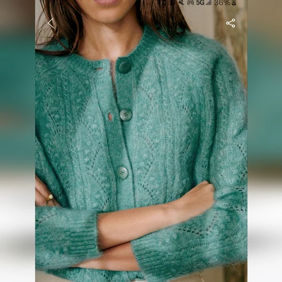 Sezane Magda Wool and Kid Mohair Fancy Knit Cardigan - Picture 2 of 9